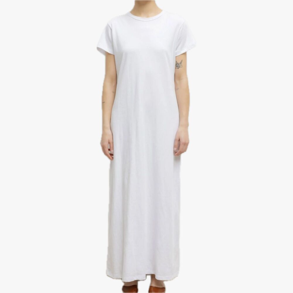 LESET Margo Maxi Dress White XS Cotton Crew Neck Short Sleeve T Shirt Dress
